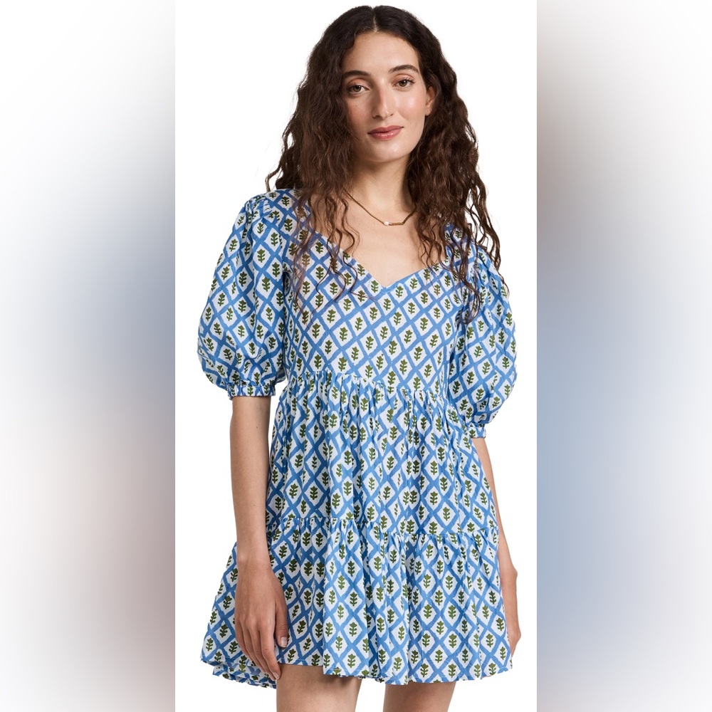Mille Aneli Mini Block Print Dress with Puff Sleeves